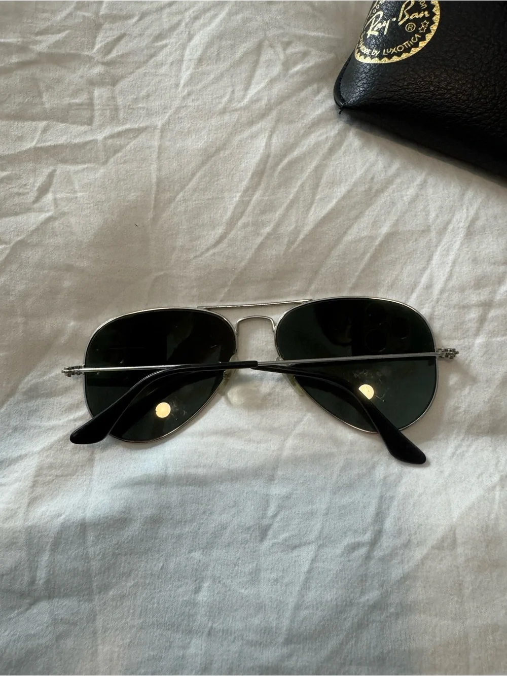 Ray-Ban Silver Frame Sunglasses with Blue Lenses and case